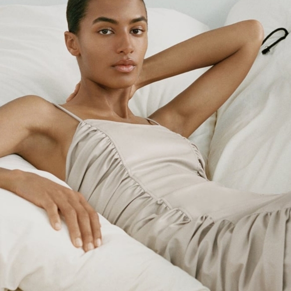 NWT ZARA | Faux Leather Draped Dress Stone - Picture 4 of 8